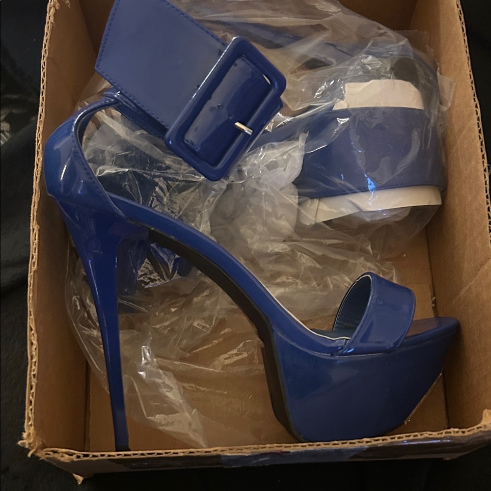 Shoe Republic LA Shiny Blue Platform Heels